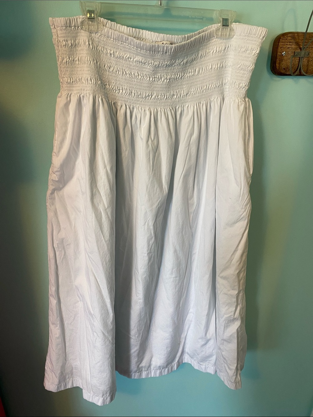 Madewell smocked waist poplin midi skirt LINED! 100 cotton, pockets, XXL 18 20